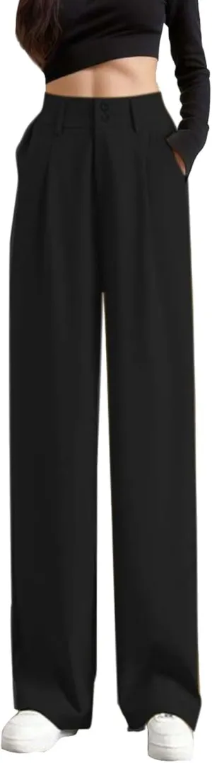 Women Linen Blend Summer Comfy Palazzo Pants Low Waist Wide Leg Loose Fit Palazzo Pants Work Business