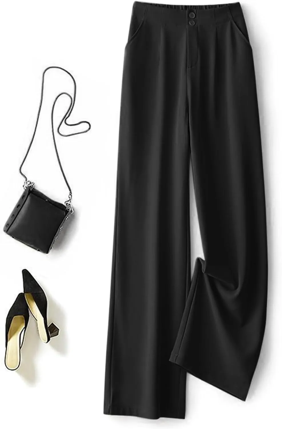 Women Linen Blend Summer Comfy Palazzo Pants Low Waist Wide Leg Loose Fit Palazzo Pants Work Business
