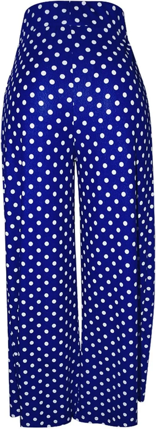 Women Polka Dots Oversized Straight Leg Baggy Pants Stretch High Waist Summer Fashion Casual Trousers with Pockets