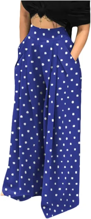 Women Polka Dots Oversized Straight Leg Baggy Pants Stretch High Waist Summer Fashion Casual Trousers with Pockets