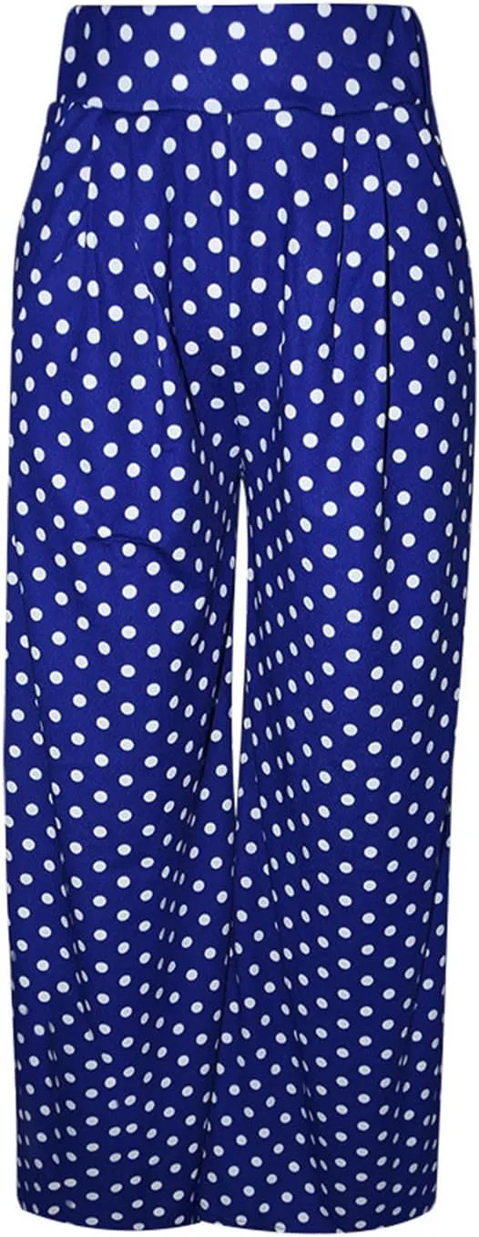 Women Polka Dots Oversized Straight Leg Baggy Pants Stretch High Waist Summer Fashion Casual Trousers with Pockets