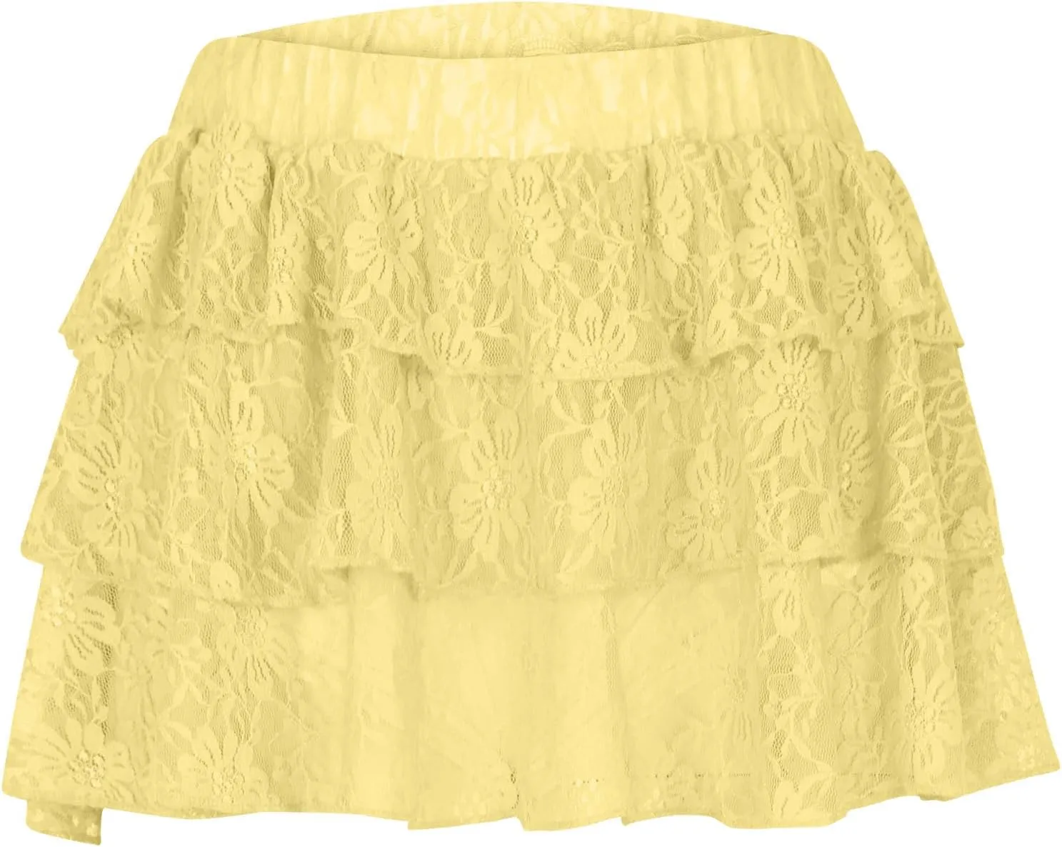 Women Tiered Ruffle Smocked Casual Shorts, Fashion Lace High Waisted Mini Flowy Skort Summer Streetwear Trendy Clothes