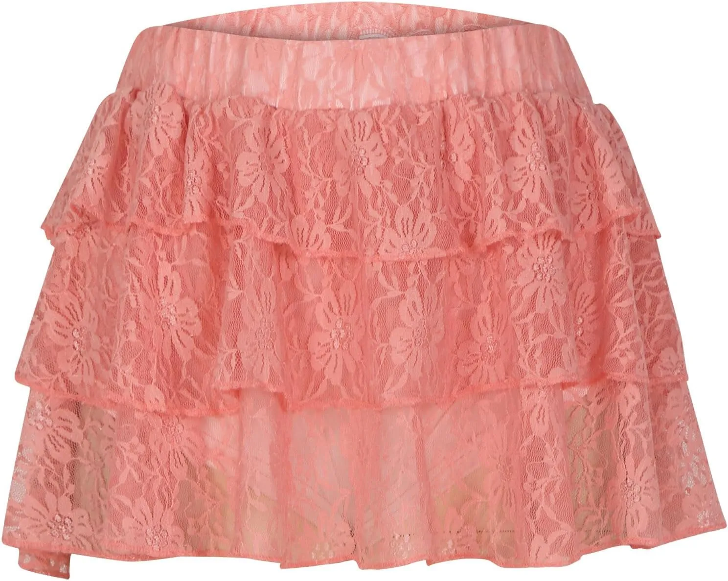 Women Tiered Ruffle Smocked Casual Shorts, Fashion Lace High Waisted Mini Flowy Skort Summer Streetwear Trendy Clothes