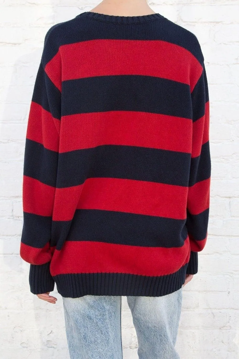 Women Y2K Striped Sweater Knit Oversized Long Sleeve Pullover Sweaters 90S Harajuku Preppy E-Girl Streetwear
