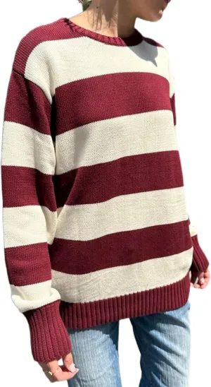 Women Y2K Striped Sweater Knit Oversized Long Sleeve Pullover Sweaters 90S Harajuku Preppy E-Girl Streetwear