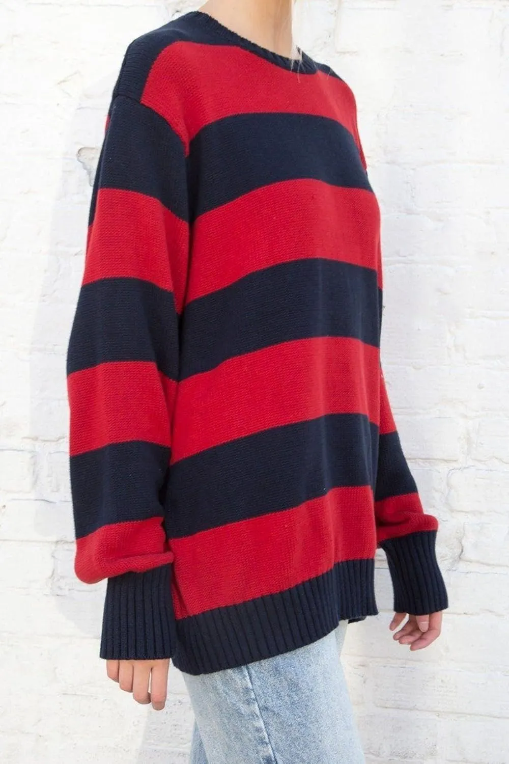 Women Y2K Striped Sweater Knit Oversized Long Sleeve Pullover Sweaters 90S Harajuku Preppy E-Girl Streetwear