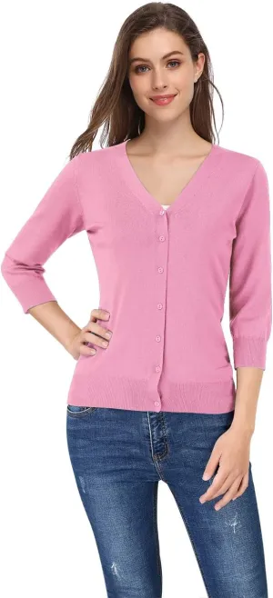 Women's 3/4 Sleeve Button Down Sweater Cardigan