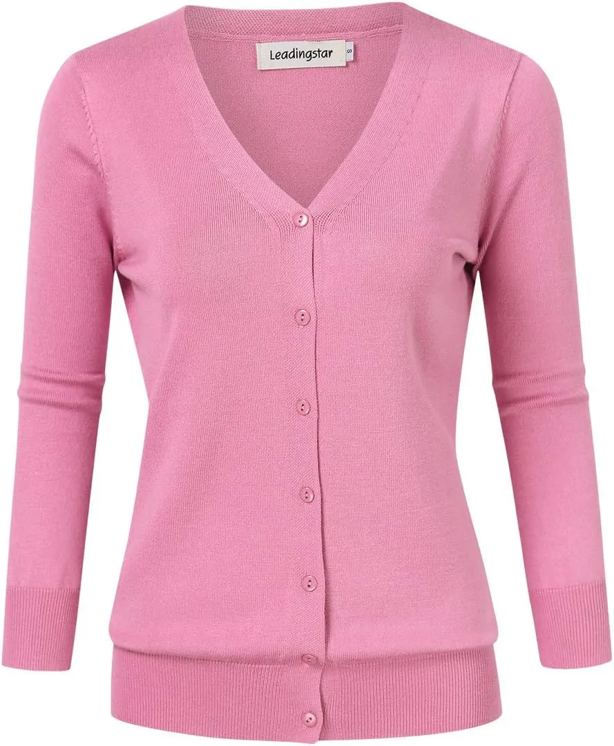 Women's 3/4 Sleeve Button Down Sweater Cardigan