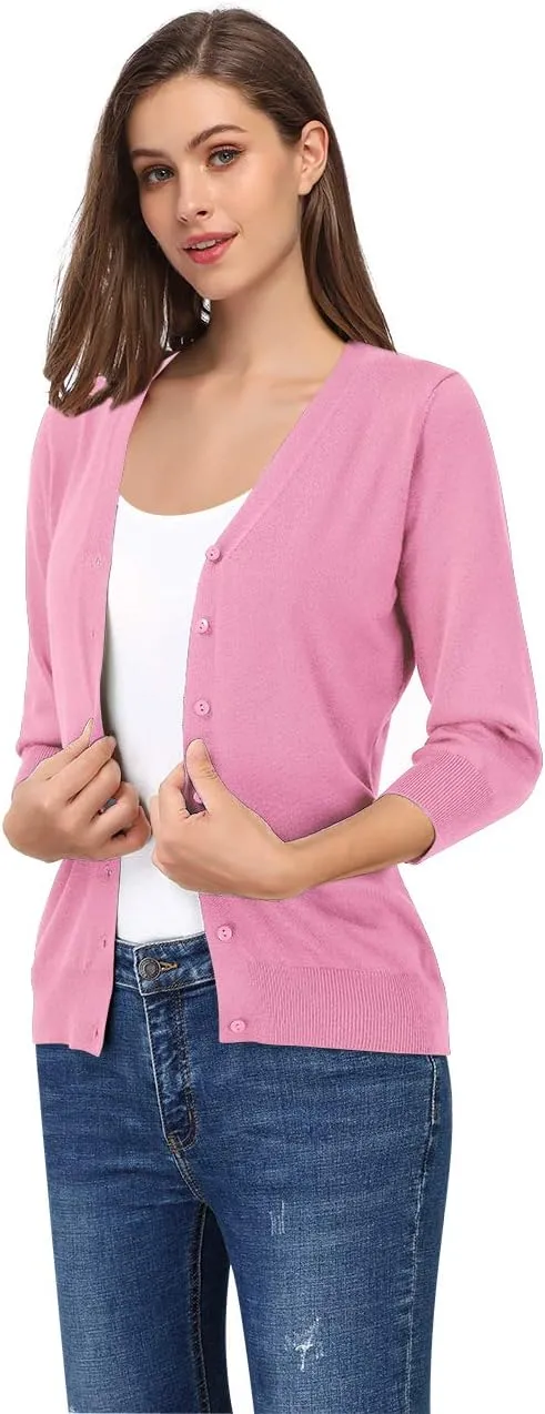 Women's 3/4 Sleeve Button Down Sweater Cardigan