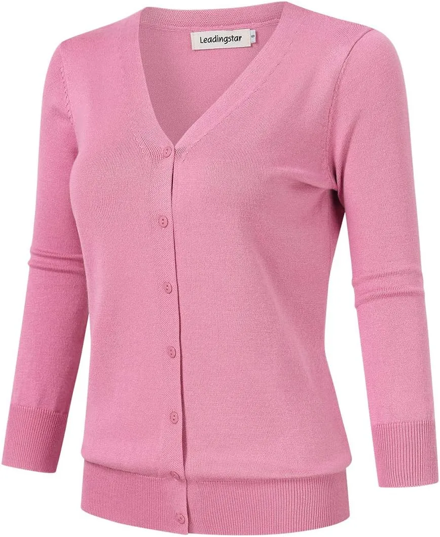 Women's 3/4 Sleeve Button Down Sweater Cardigan