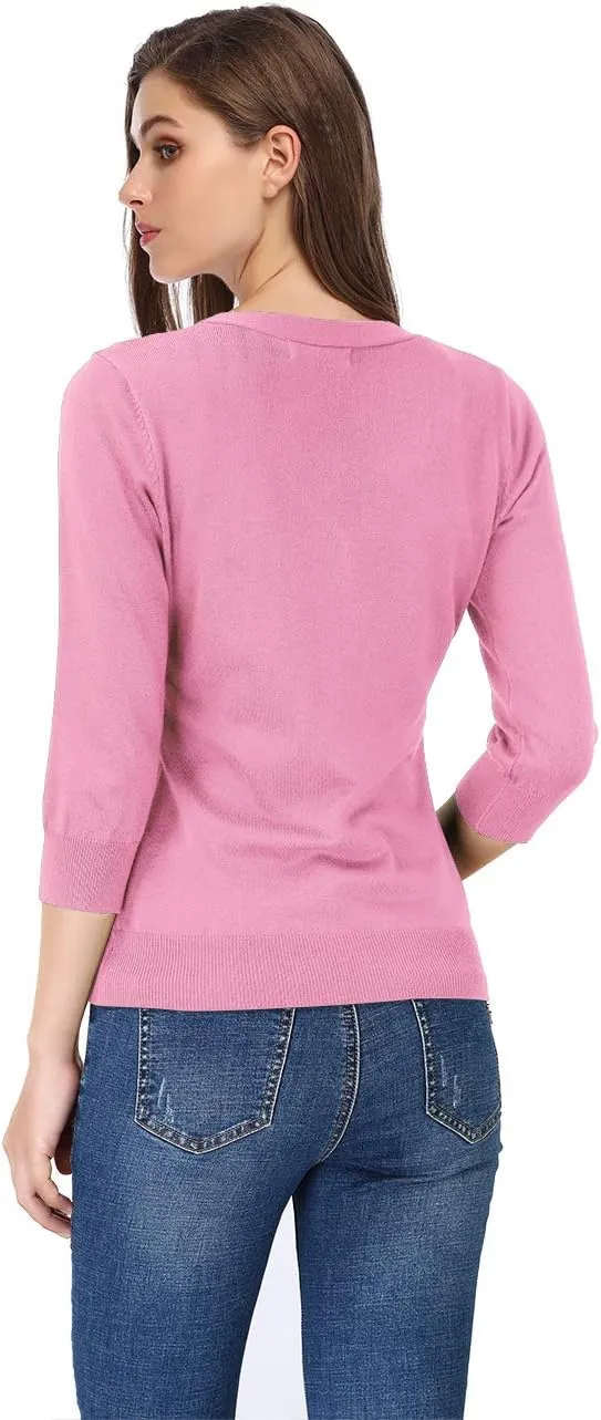 Women's 3/4 Sleeve Button Down Sweater Cardigan