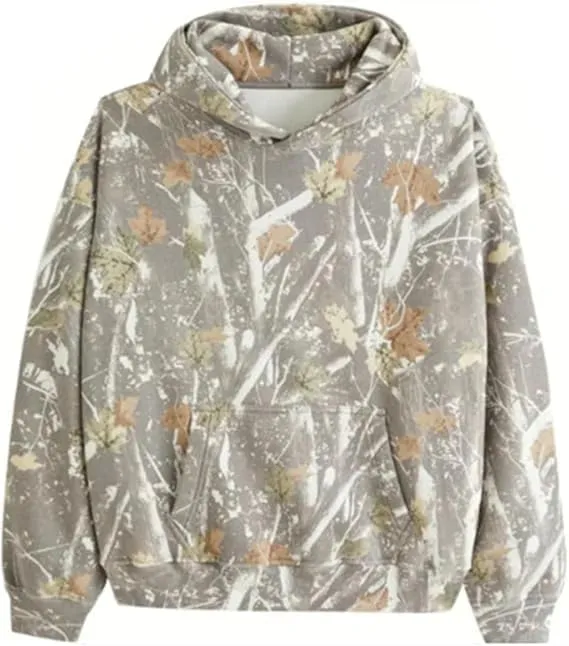 Women's Camo Hoodie Maple Leaf Print Oversized Hooded Sweatshirt Fleece Casual Long Sleeve Pullover Sweatshirts with Pockets