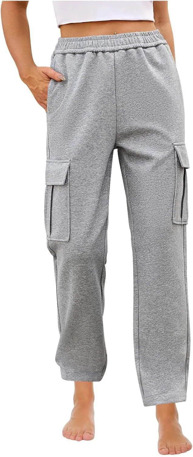 Womens Cargo Sweatpants Casual Elastic High Waist Joggers Pants 2024 Trendy Lounge Trousers with Pockets Fall Outfits