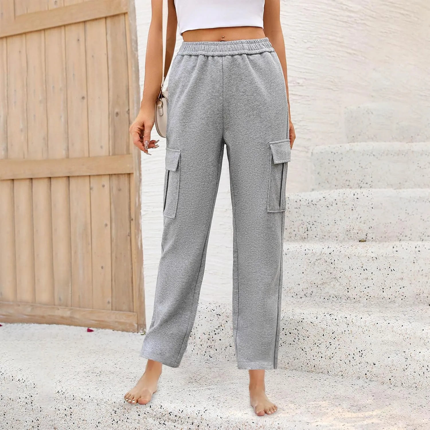 Womens Cargo Sweatpants Casual Elastic High Waist Joggers Pants 2024 Trendy Lounge Trousers with Pockets Fall Outfits