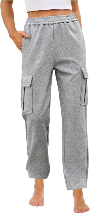 Womens Cargo Sweatpants Casual Elastic High Waist Joggers Pants 2024 Trendy Lounge Trousers with Pockets Fall Outfits