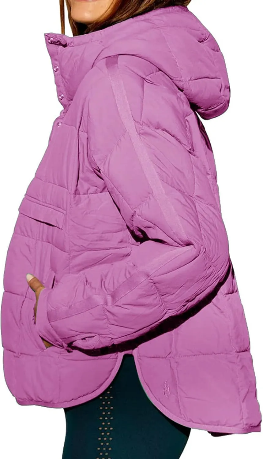 Womens Casual Oversized Puffer Jacket Quilted Dolman Hoodies Pullover Long Sleeve Lightweight Warm Winter Tops Coat