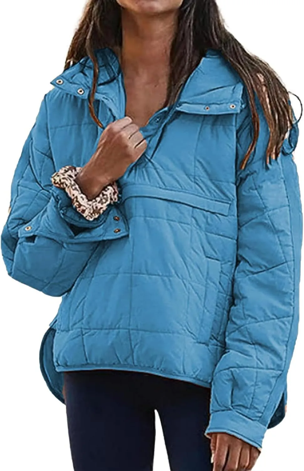 Womens Casual Oversized Puffer Jacket Quilted Dolman Hoodies Pullover Long Sleeve Lightweight Warm Winter Tops Coat