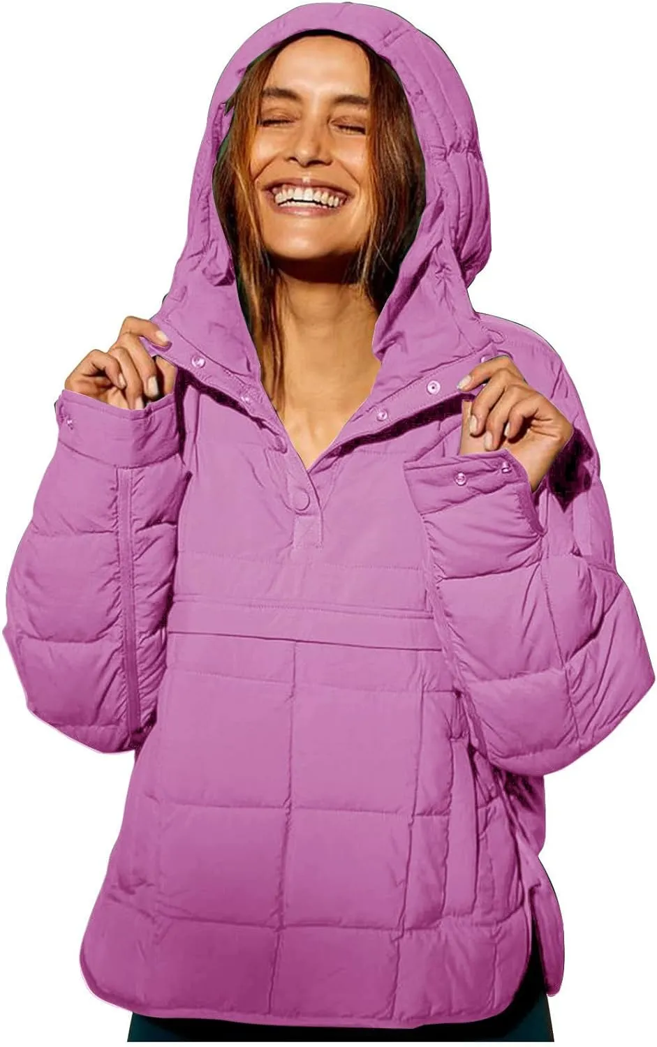 Womens Casual Oversized Puffer Jacket Quilted Dolman Hoodies Pullover Long Sleeve Lightweight Warm Winter Tops Coat
