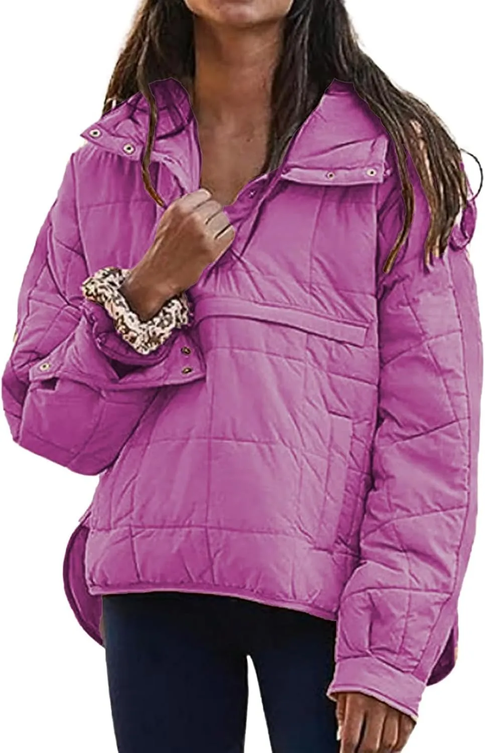 Womens Casual Oversized Puffer Jacket Quilted Dolman Hoodies Pullover Long Sleeve Lightweight Warm Winter Tops Coat