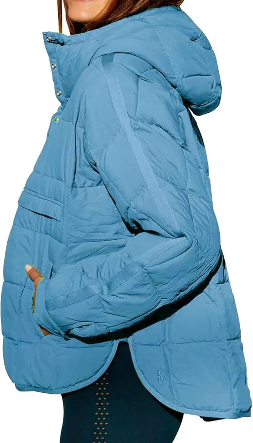 Womens Casual Oversized Puffer Jacket Quilted Dolman Hoodies Pullover Long Sleeve Lightweight Warm Winter Tops Coat
