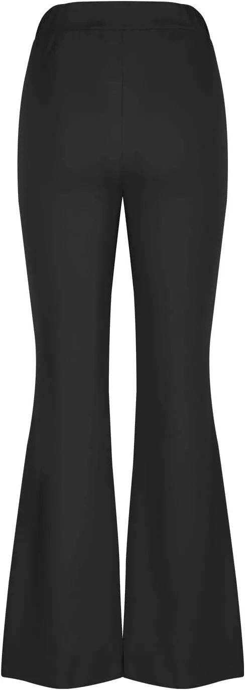 Womens Classy High Waist Double Breasted Flared Sailor Trousers Pants with Hide Zipper Tummy Button Wide Leg Pant