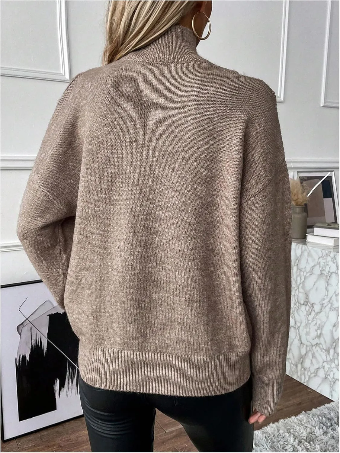 Women's Cold Shoulder Sweater Sexy Turtlneck Cut Out Pullover Sweater Casual Long Sleeve High Neck 2 in 1 Tops