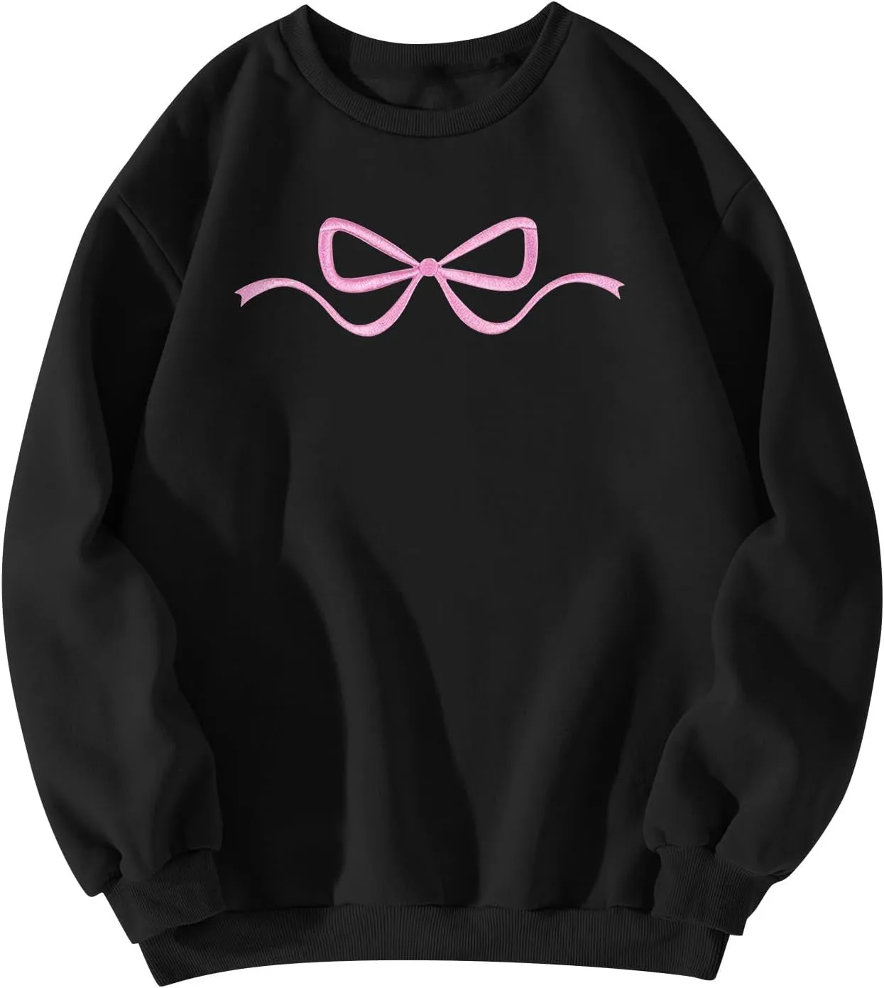 Womens Coquette Bow Sweatshirt - Embroidered Pink Bow Crewneck Pullover, Fall Clean Girl Style