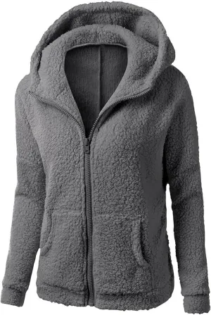 Womens Cozy Winter Fleece Hoodie Jackets 2023 Zip Up Fuzzy Sherpa Hooded Sweatshirts Oversized Warm Shearling Coat