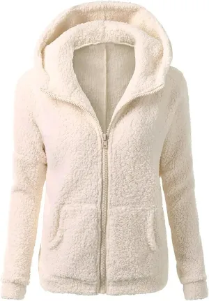 Womens Cozy Winter Fleece Hoodie Jackets 2023 Zip Up Fuzzy Sherpa Hooded Sweatshirts Oversized Warm Shearling Coat