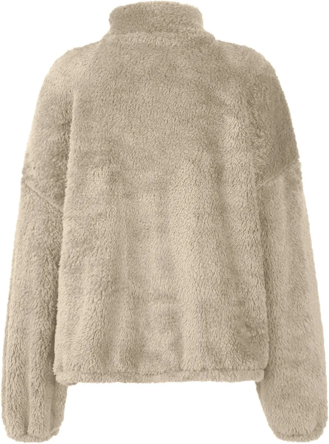 Womens Cropped Half Zip Pullover Cozy Warm Sherpa Fleece Sweatshirt No Hood 1/4 Zip Sweater with Pockets