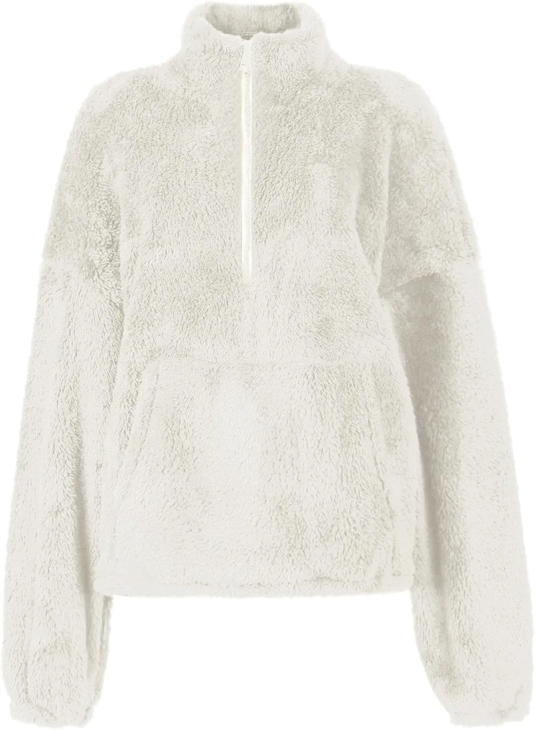 Womens Cropped Half Zip Pullover Cozy Warm Sherpa Fleece Sweatshirt No Hood 1/4 Zip Sweater with Pockets
