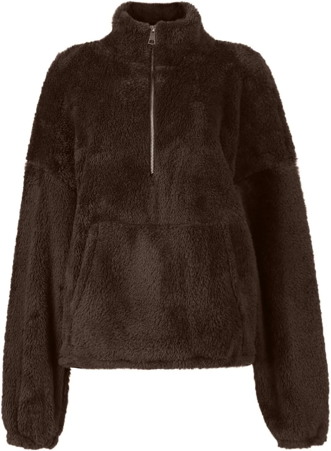 Womens Cropped Half Zip Pullover Cozy Warm Sherpa Fleece Sweatshirt No Hood 1/4 Zip Sweater with Pockets