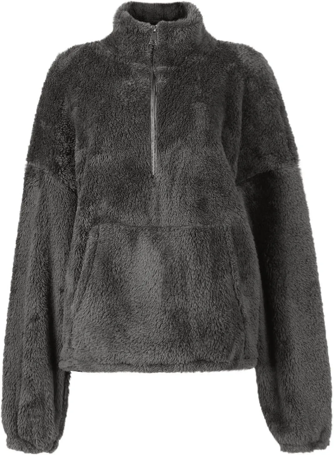Womens Cropped Half Zip Pullover Cozy Warm Sherpa Fleece Sweatshirt No Hood 1/4 Zip Sweater with Pockets