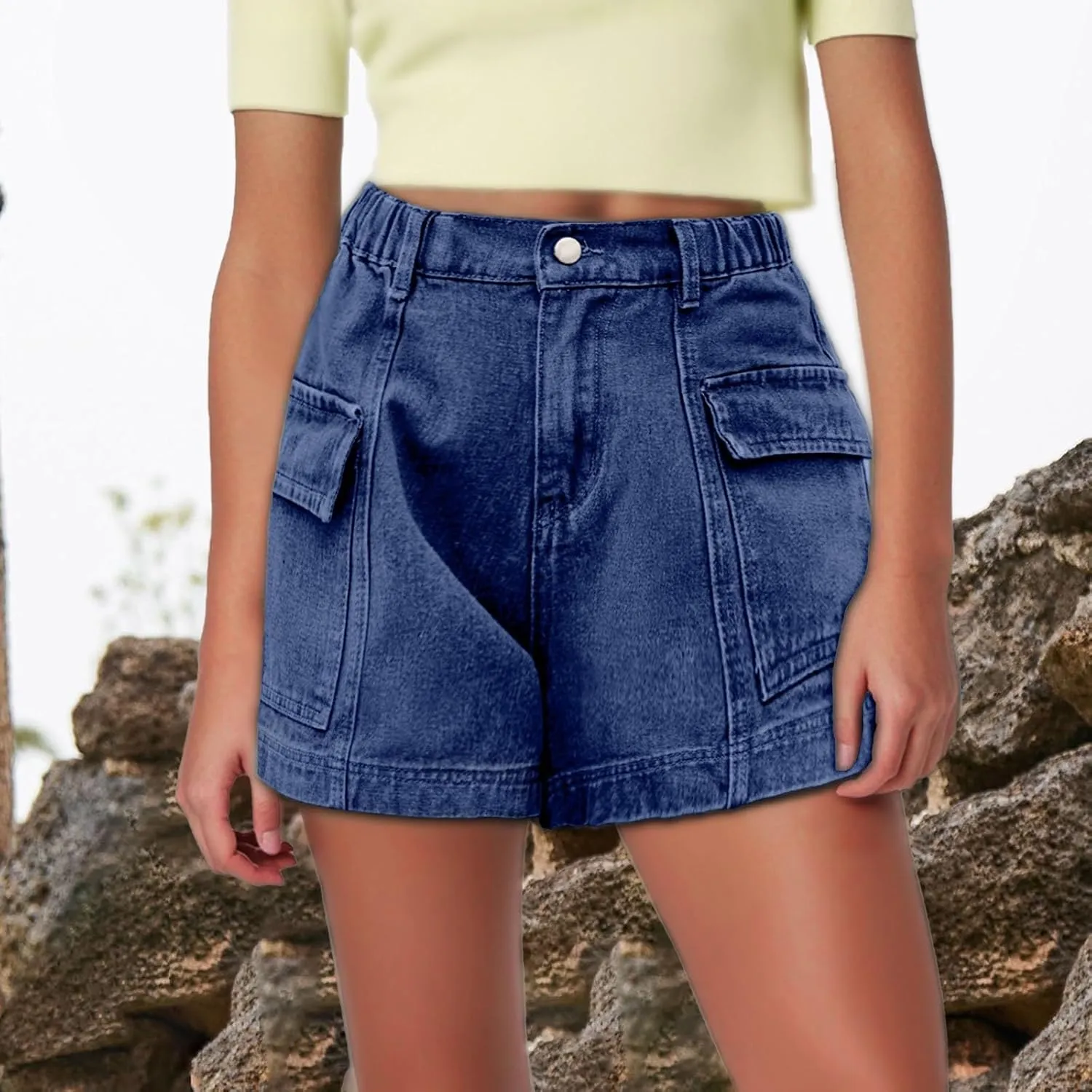 Womens Denim Shorts Baggy High Waisted Flowy Wide Leg Buttons Pleated Casual Summer Jean Shorts Trendy Ruffle Skorts