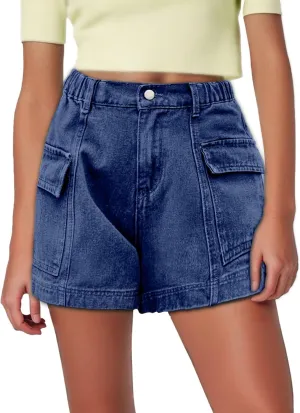Womens Denim Shorts Baggy High Waisted Flowy Wide Leg Buttons Pleated Casual Summer Jean Shorts Trendy Ruffle Skorts