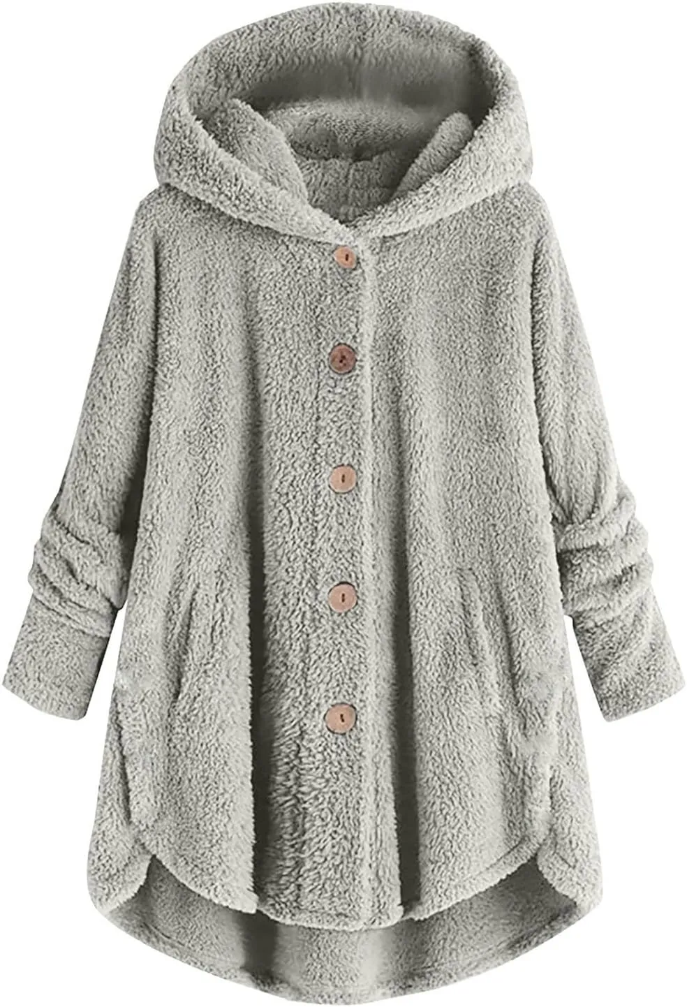 Womens Fuzzy Fleece Sherpa Hoodies Fashion Button Down Teddy Coat Oversized Sweatshirt with Pockets Jackets Cardigan