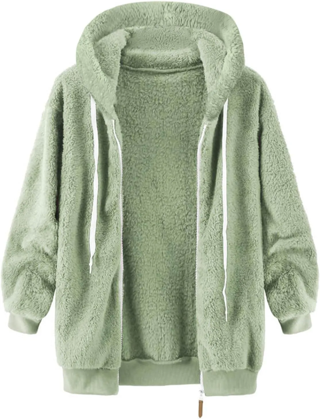 Womens Fuzzy Sherpa Pullover Hoodie Hooded Zip Up Sherpa Jacket Oversized Fleece Hoodies Soft Cozy Winter Coats