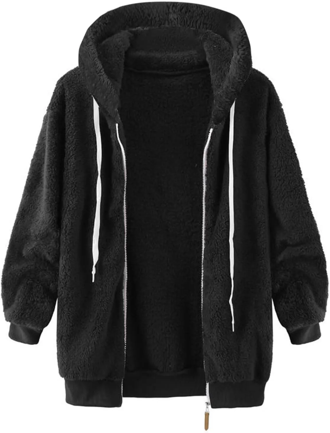 Womens Fuzzy Sherpa Pullover Hoodie Hooded Zip Up Sherpa Jacket Oversized Fleece Hoodies Soft Cozy Winter Coats