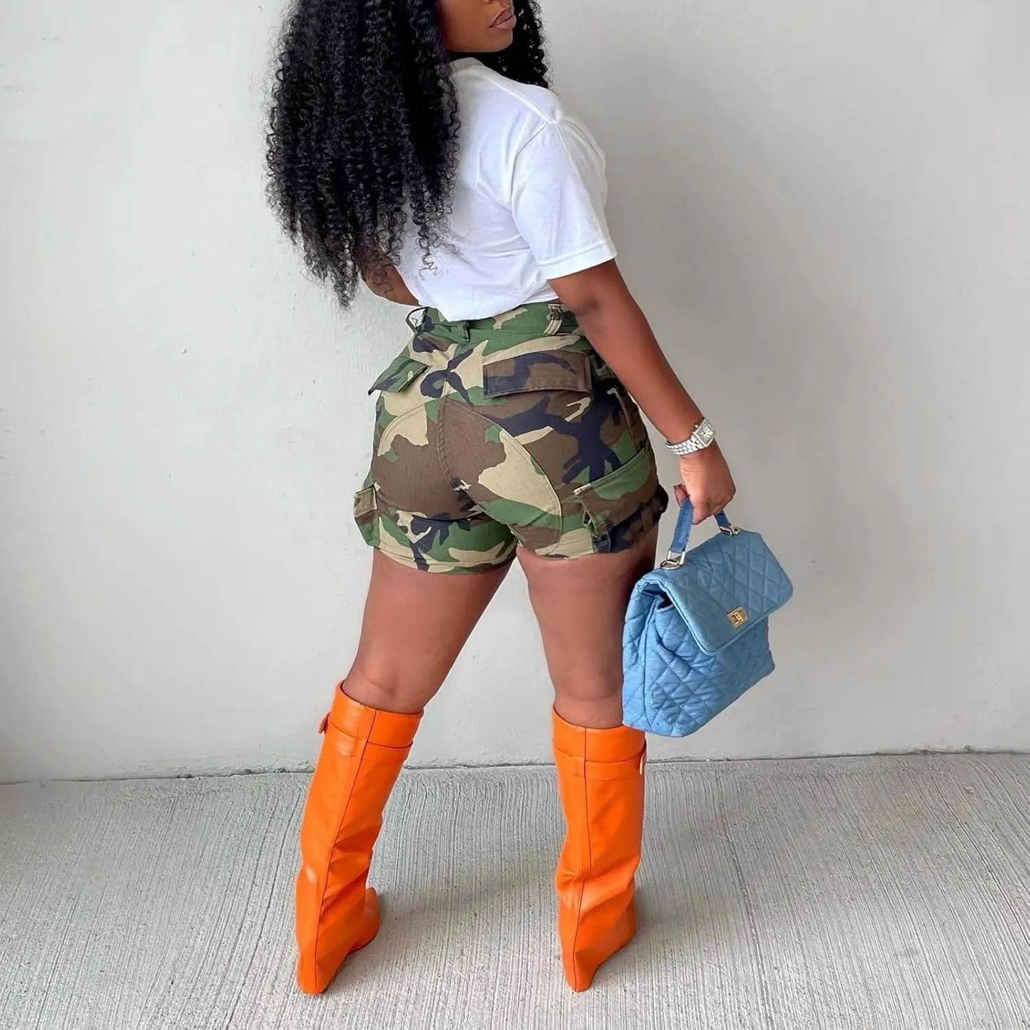 Women's High Waisted Camo Shorts Casual Trendy Denim Short Pants Summer Camouflage Shorts with Pockets
