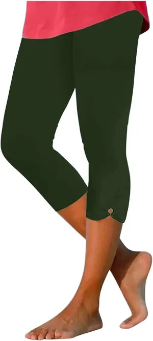Womens Keyhole Crop Trousers Stretch High Waist Yoga Capri Leggings Casual Comfort Capris Workout Sport Cropped Pant