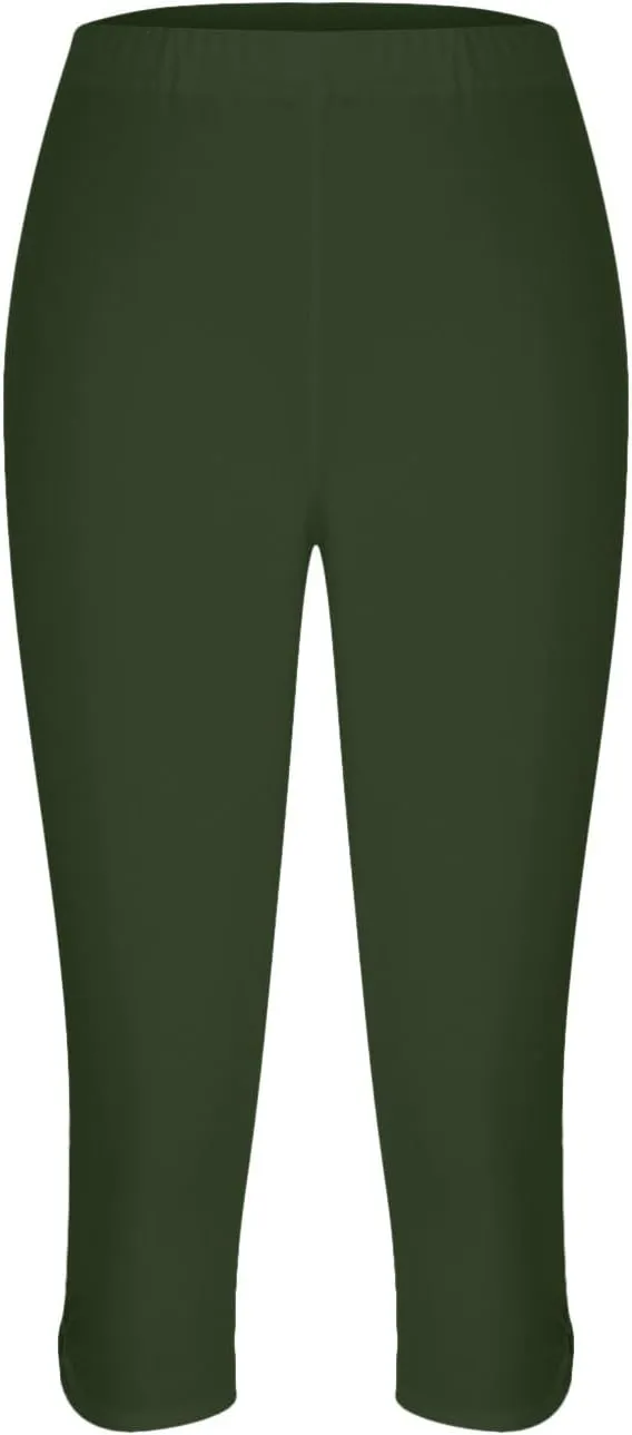 Womens Keyhole Crop Trousers Stretch High Waist Yoga Capri Leggings Casual Comfort Capris Workout Sport Cropped Pant
