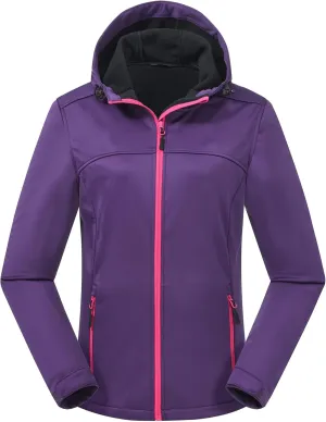 Women's Lightweight Softshell Jacket, Fleece Lined Hooded Windproof Coat Warm Jacket for Outdoor Running Hiking