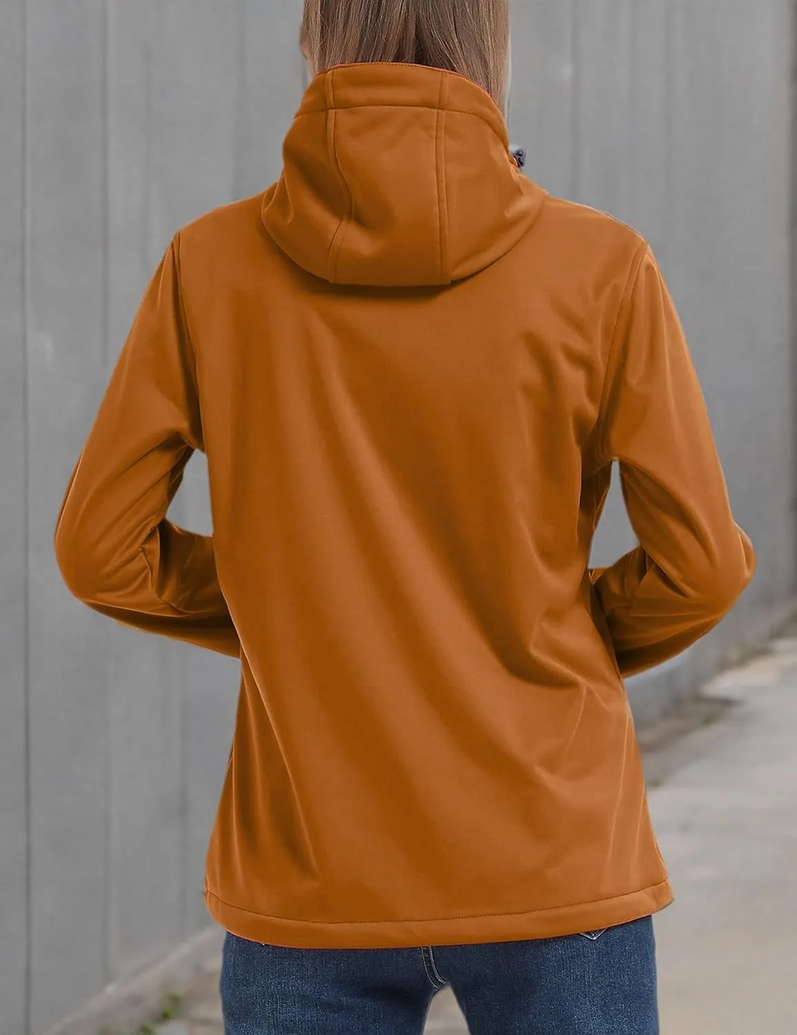 Women's Lightweight Softshell Jacket, Fleece Lined Hooded Windproof Coat Warm Jacket for Outdoor Running Hiking