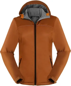 Women's Lightweight Softshell Jacket, Fleece Lined Hooded Windproof Coat Warm Jacket for Outdoor Running Hiking