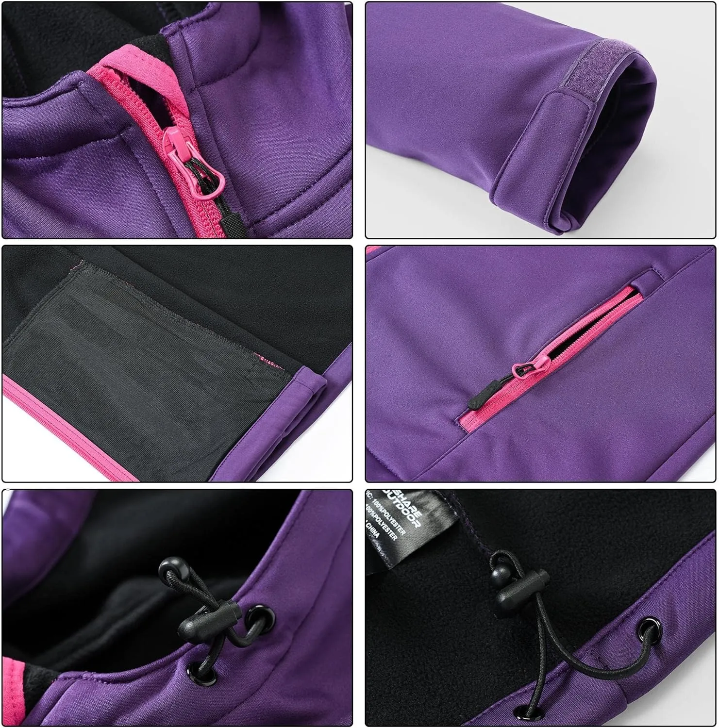 Women's Lightweight Softshell Jacket, Fleece Lined Hooded Windproof Coat Warm Jacket for Outdoor Running Hiking