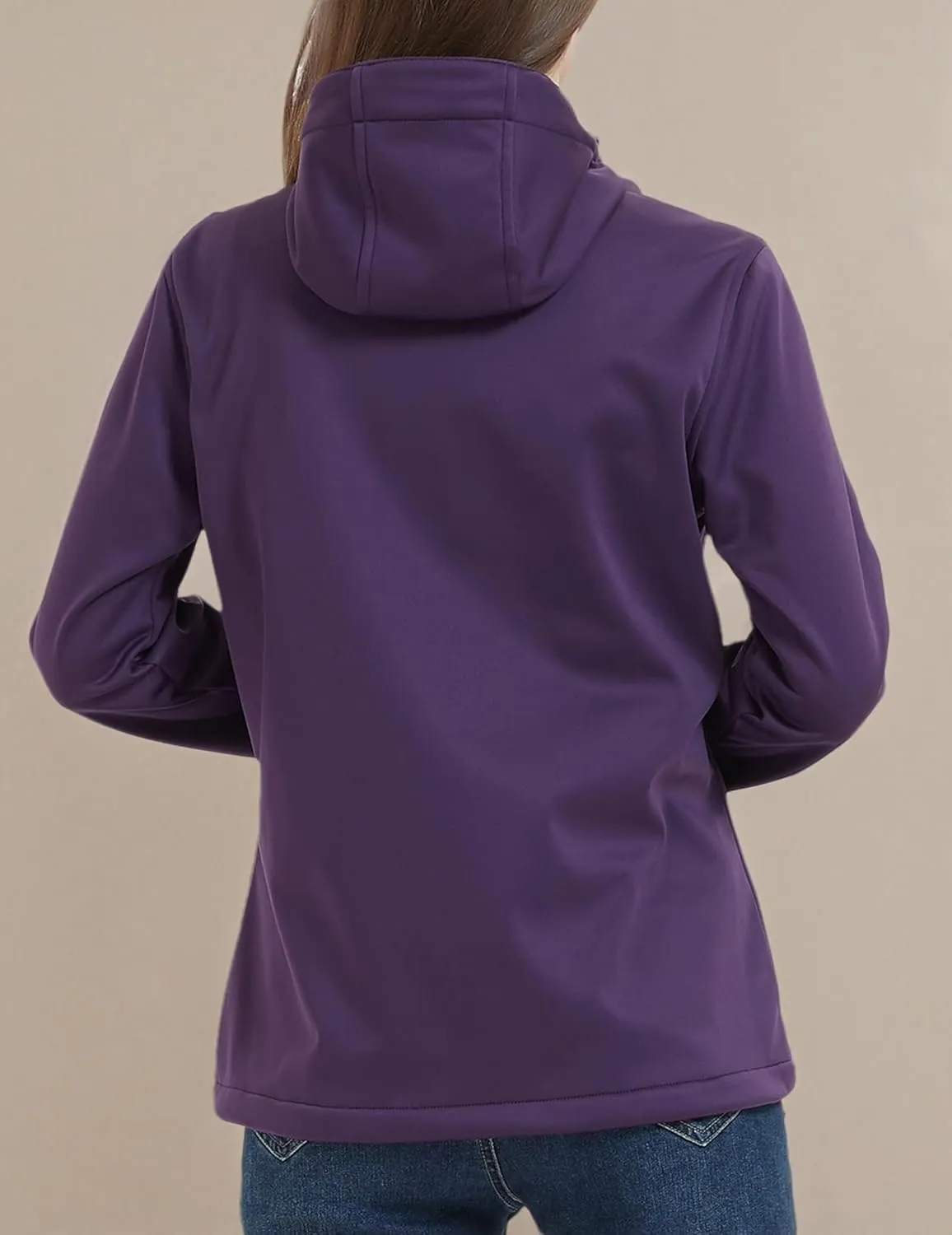 Women's Lightweight Softshell Jacket, Fleece Lined Hooded Windproof Coat Warm Jacket for Outdoor Running Hiking