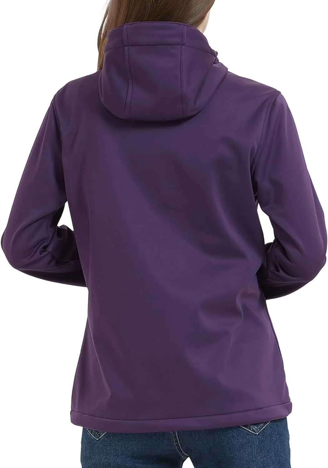 Women's Lightweight Softshell Jacket, Fleece Lined Hooded Windproof Coat Warm Jacket for Outdoor Running Hiking
