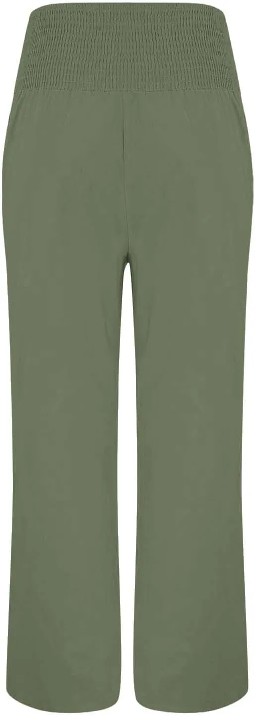 Women's Linen Blend Summer Boho Pants Elastic Waist Lounge Pants Loose Fit Pant Trousers Vacation
