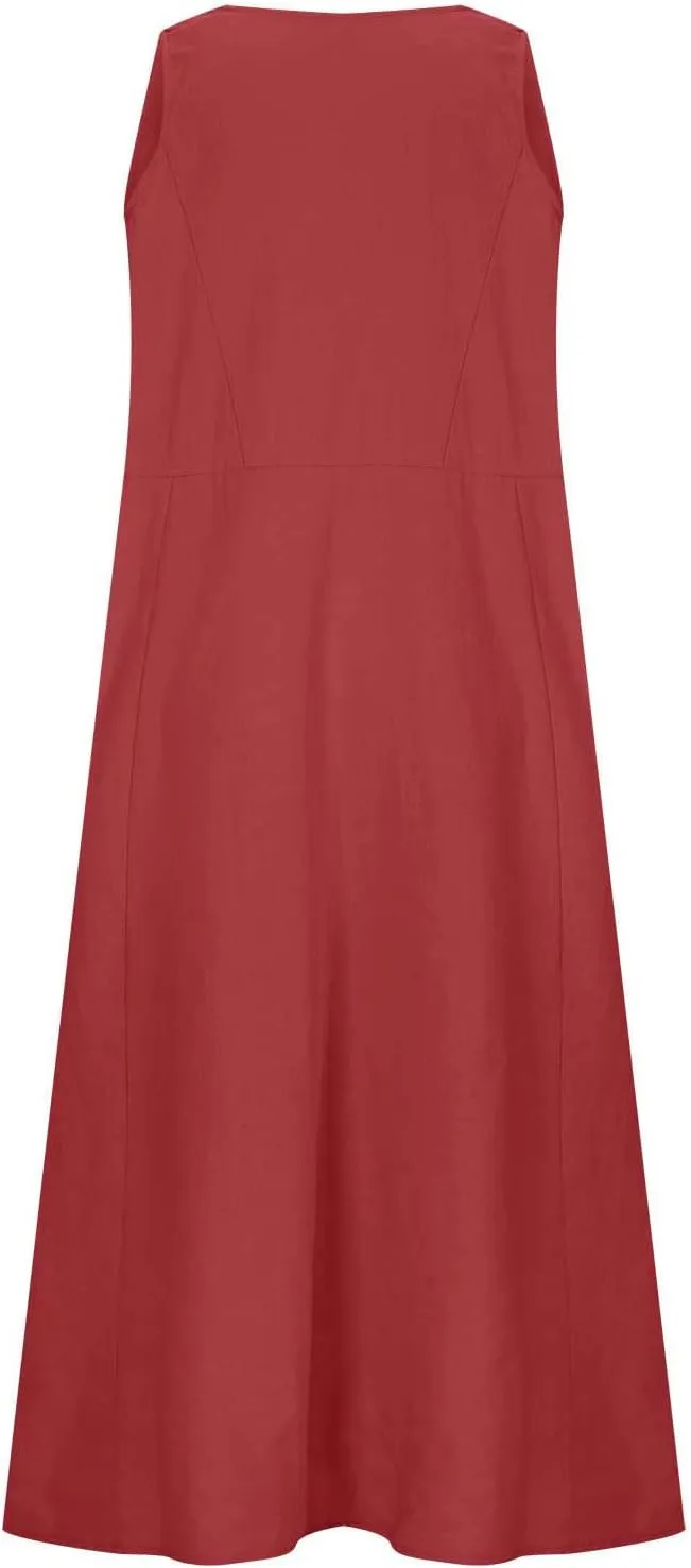 Women's Linen Maxi Dresses 2025 Summer Plus Size Sleeveless Flowy Sundress Beach Vacation Long Tank Dress with Pockets