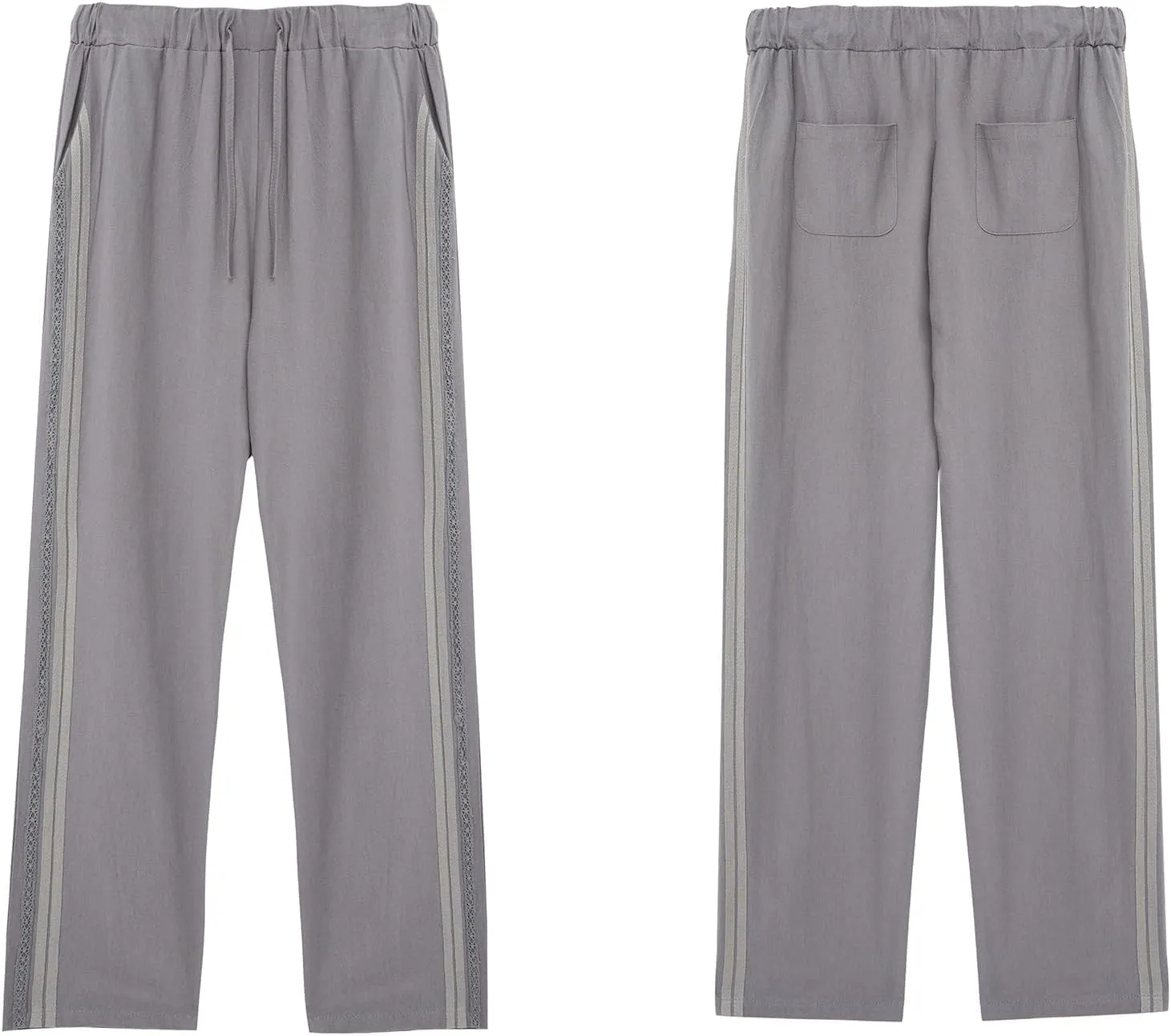 Womens Linen Pants with Pockets Casual Loose Drawstring High Waist Wide Leg Pants Summer Beach Pants S-3XL